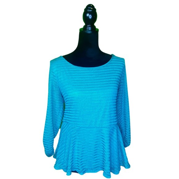 Tattoo Me Turquoise Stretch Peplum Blouse - Picture 2 of 4